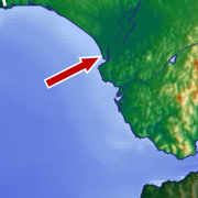 Location of city of Sanlúcar de Barrameda, the starting point for Columbus' third journey.