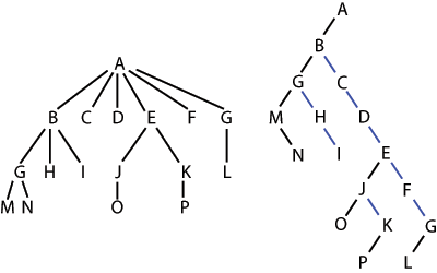 Ekzemplo de konvertanta n-uma arbo al duuma arbo