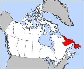 Map of Canada with Newfoundland and Labrador highlighted