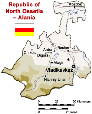 北オセティア=アラニア共和国の概略図