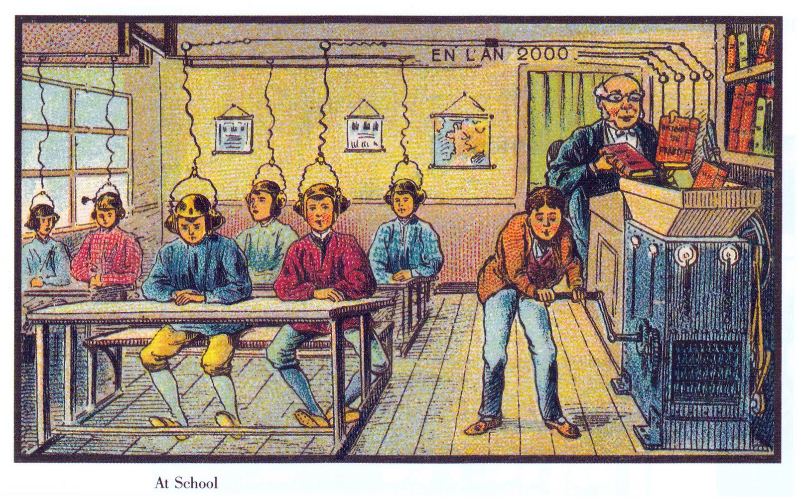 Future school. France, paper card. (In the year 2000...)