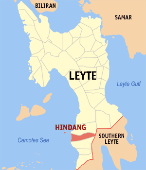 Mapa han Leyte nga nagpapakita kon hain an Hindang