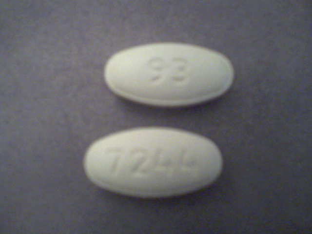 Two clarithromycin caplets.