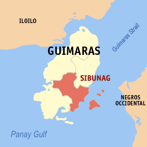 Mapa han Guimaras nga nagpapakita kon hain nahamutangan an Sibunag