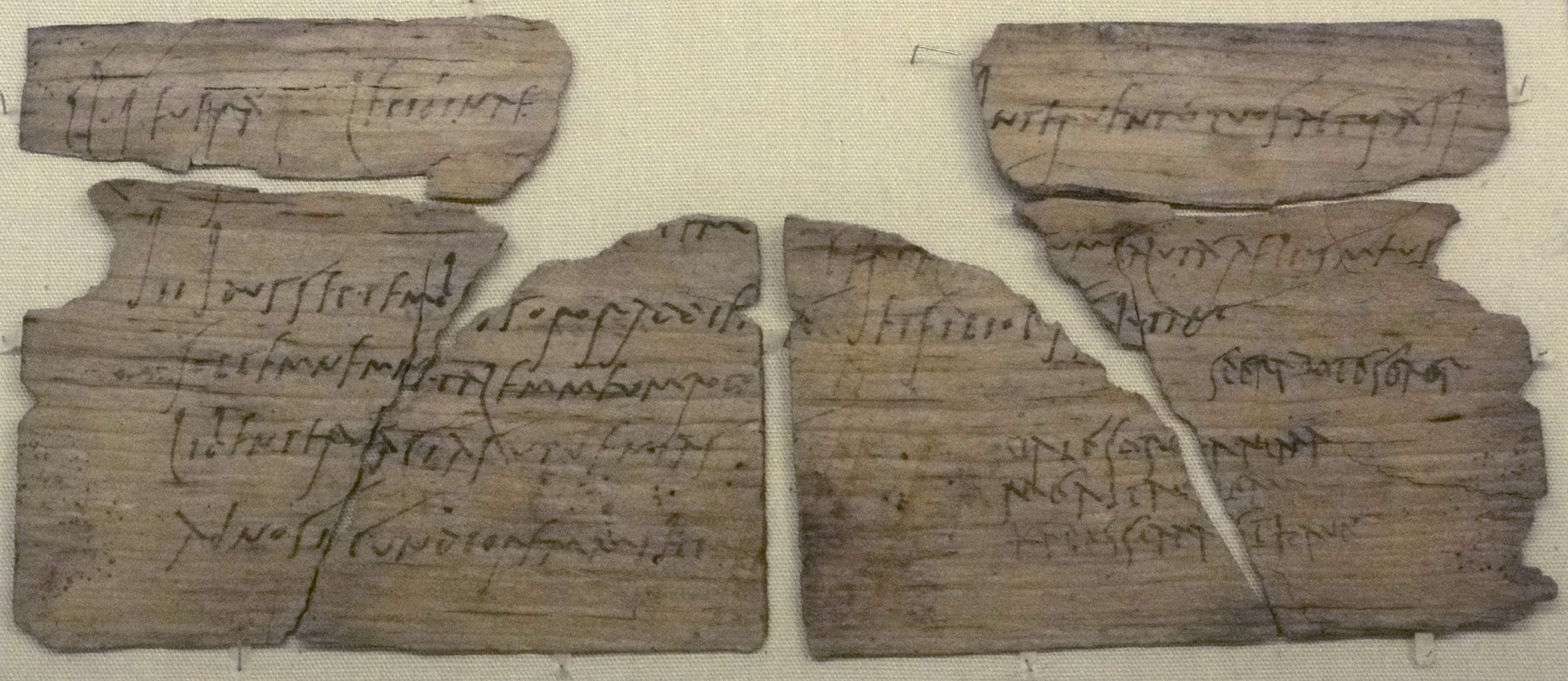 Vindolanda wooden writing tablet with a party invitation written in ink, in two hands, from Claudia Severa to Lepidina.