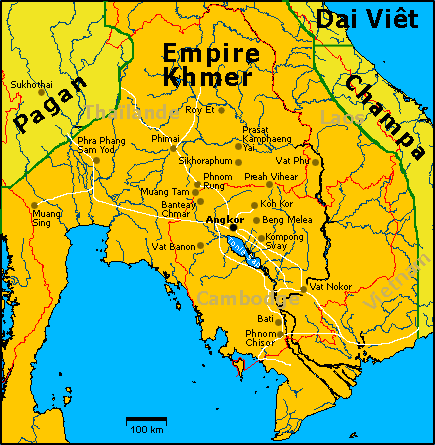 Map of Khmer Empire (source Wikipedia)