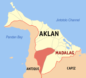 Map of Aklan showing the location of Madalag