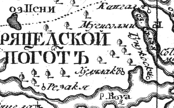 Деревня Кавгаля на русской карте 1745 года