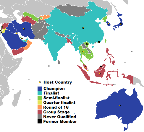 แผนที่ของทีมประเทศต่าง ๆ กับผลงานที่ดีที่สุด