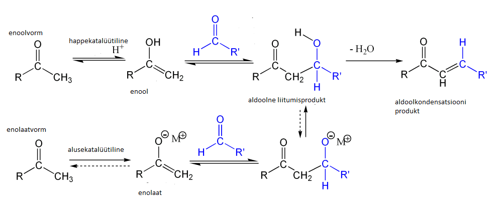 Aldoolkondensatsiooni mehhanism happe- ja aluskatalüüsil
