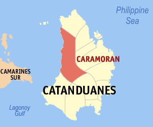 Mapa han Catanduanes nga nagpapakita kon hain nahamutang an Caramoran