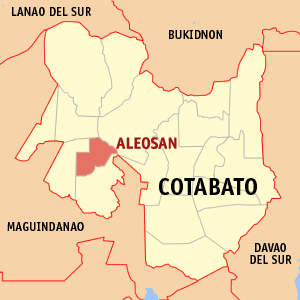 Mapa sa Cotabato nga nagpakita kon asa nahimutang ang Aleosan