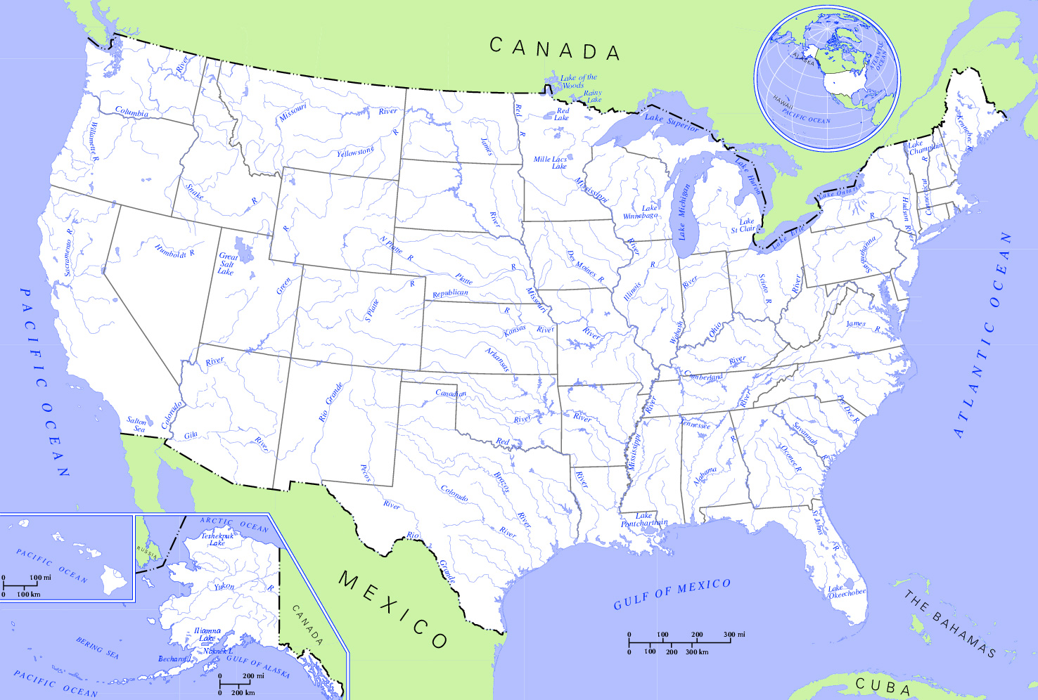 United States Map Rivers And Lakes