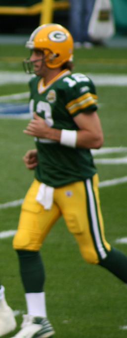 Aaron Rodgers in pre-game warmups at the Green...