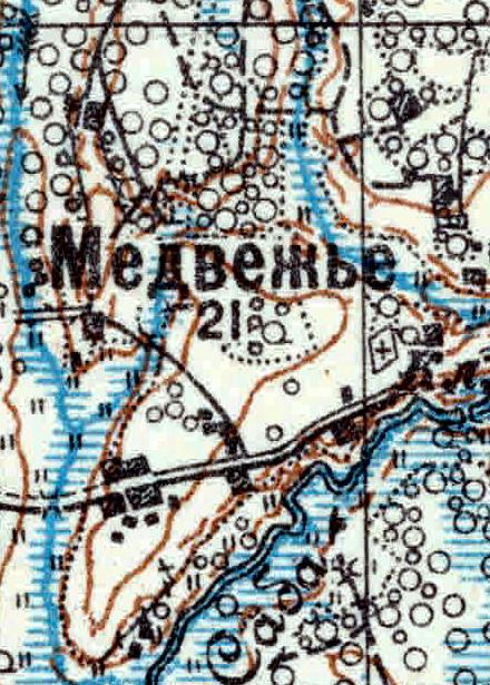 Деревня Медвежье карте 1926 года