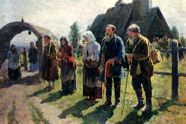 Painting "Beggars" of Russian artist S.A.Vinogradov. 