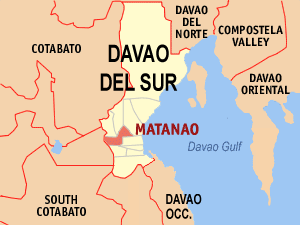 Mapa sa Davao del Sur nga nagpakita kon asa nahimutang ang Matanao