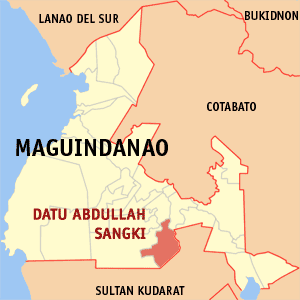 Mapa han Maguindanao nga nagpapakita kon hain nahamutangan an Datu Abdullah Sangki