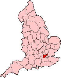 Middlesex na mapě Anglie (1890)