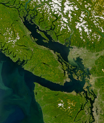 Satellite image of the Strait of Georgia, Stra...