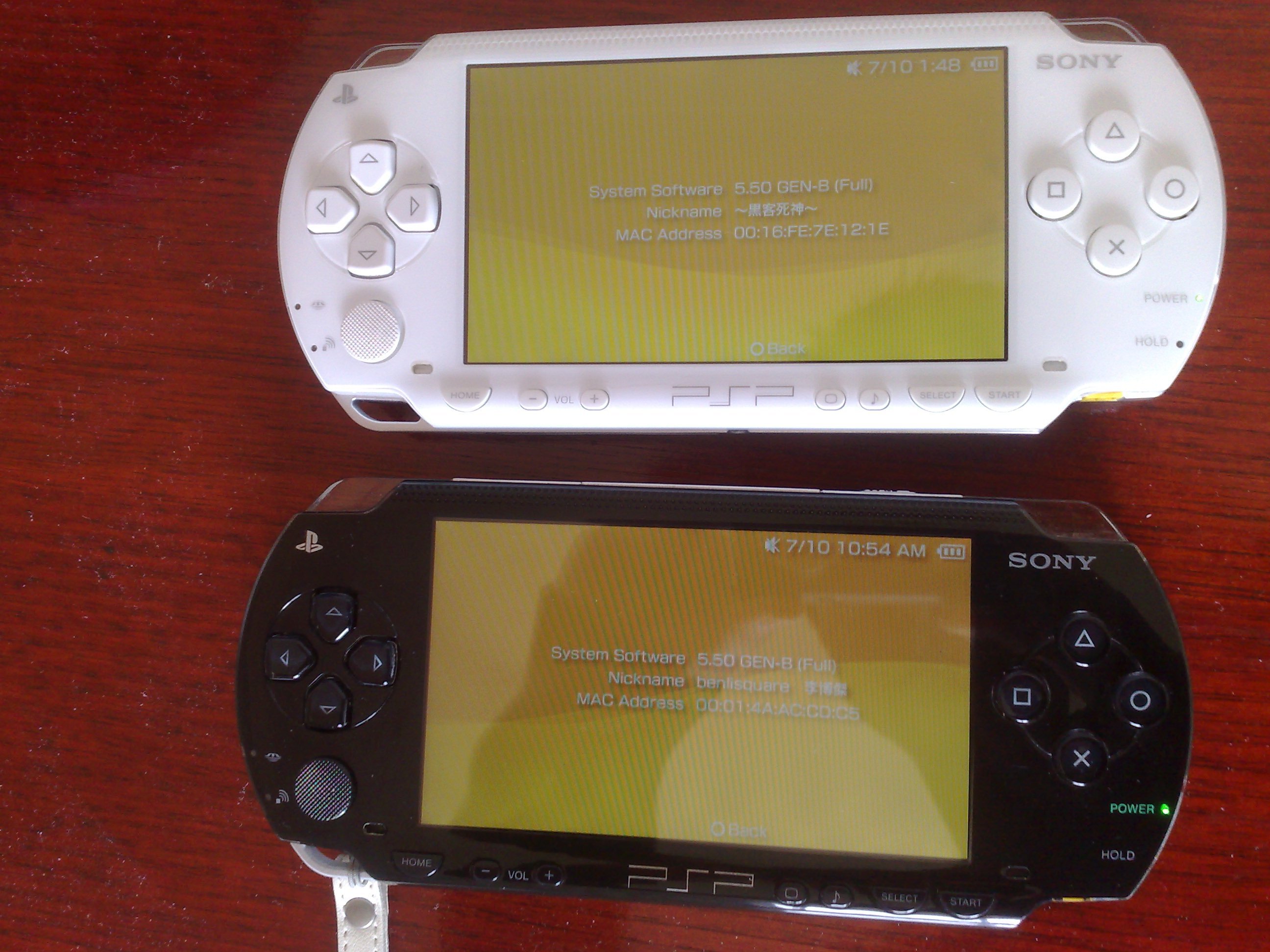 Two PSP-1002s running on 5.50 GEN-B.