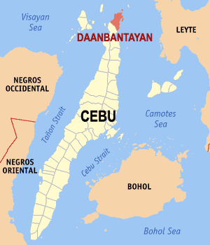 Mapa han Sugbo nga nagpapakita kon hain nahamutangan an Daanbantayan