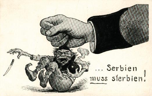 ... Serbien muss sterbien! („... Србија мора умрети!”), србофобна аустроугарска карикатура објављена након атентата на аустријског надвојводу Франца Фердинанда из 1914 године. Карикатура приказује аустријску руку како смрскава Србина (Краљевину Србију) који, представљен као мајмун, држи бомбу и испушта нож