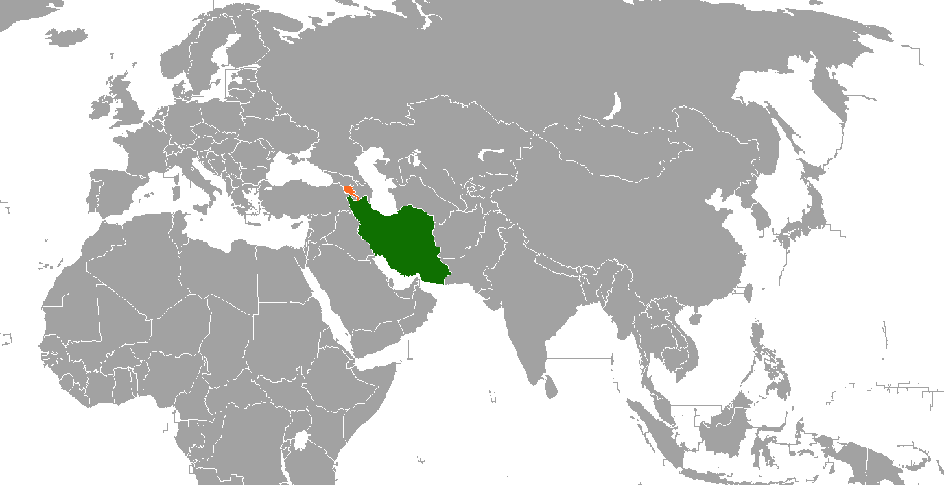 Карта с указанием местоположения Ирана и Армении