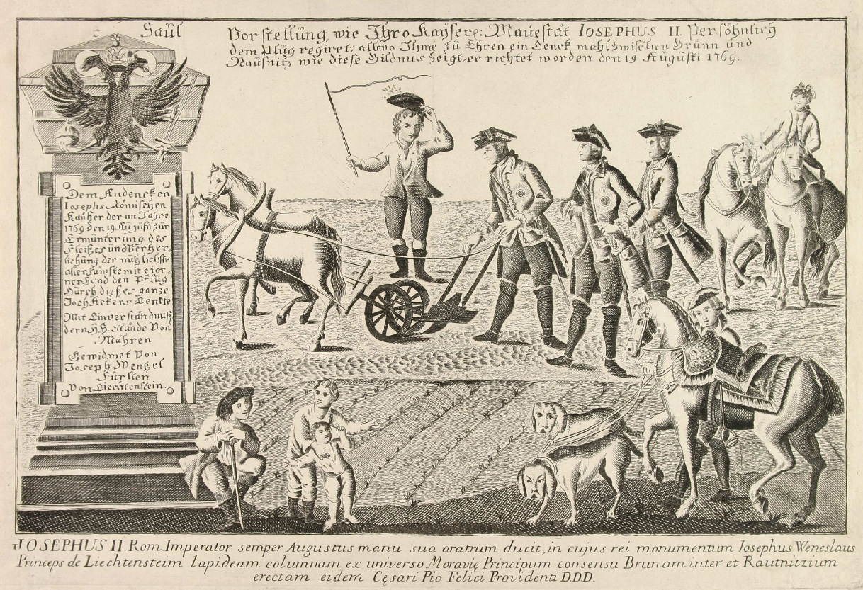 Joseph II is plowing the field near Slawikowitz in rural southern Moravia on 19 August 1769.