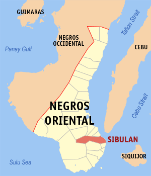 Mapa sa Negros Oriental nga nagpakita kon asa nahimutang ang Sibulan