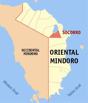 Mapa han Oriental Mindoro nga nagpapakita kon hain nahamutang an Socorro