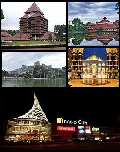 (Zhora, zleva doprava): Indonéská univerzita, mešita Ukhuwah Islamiyah, Crystal of Knowledge, mešita Dian Al-Mahri a Margo City