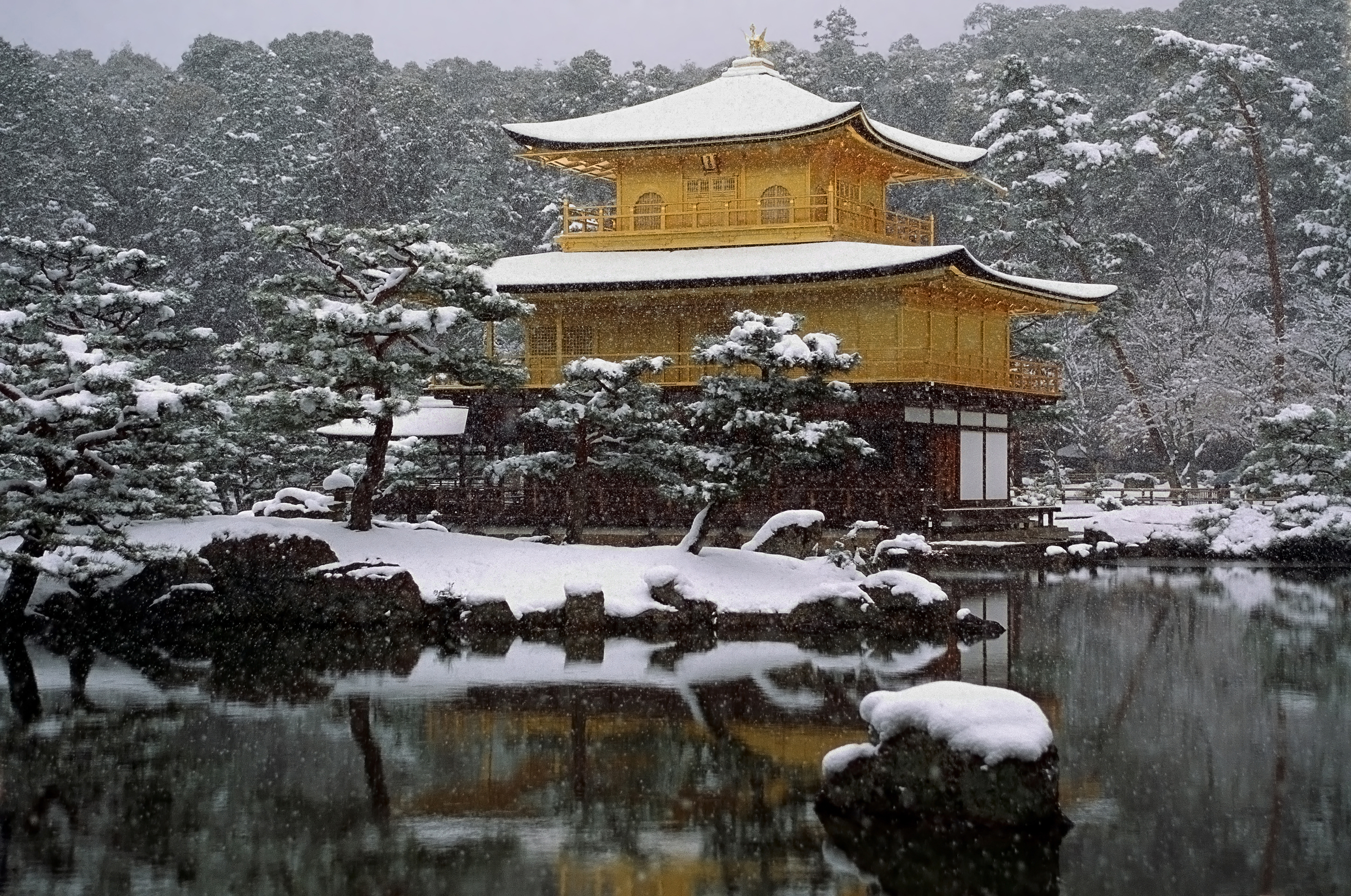 Traditional Japanese temple in winter.