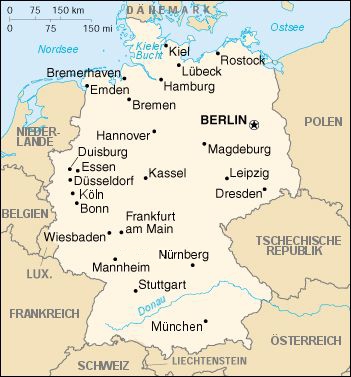 Eine Landkarte Deutschlands mit den wichtigsten Städten aber ohne Grenzen der Bundesländer