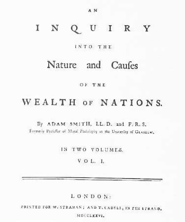 First page from Adam Smith's Wealth of Nations, 1776 London edition