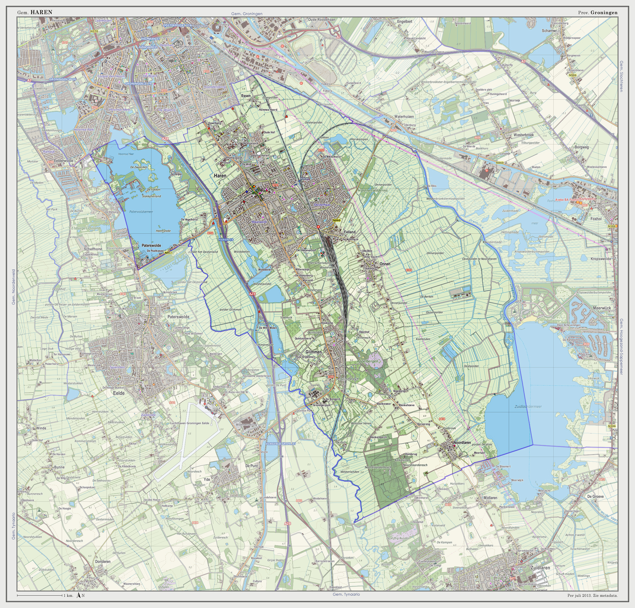 Dutch Topographic map of Haren, July 2013