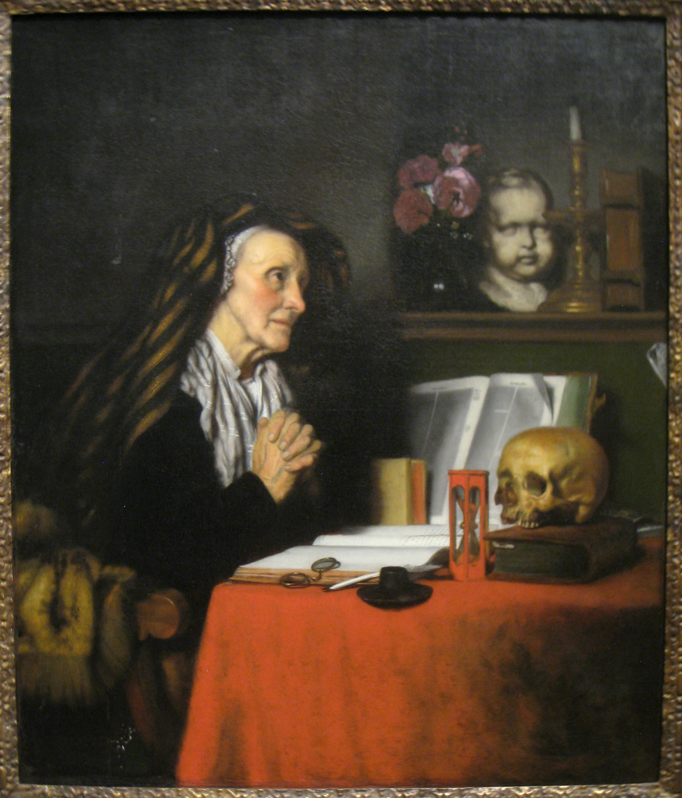 Old woman praying, painting by Nicolaes Maes