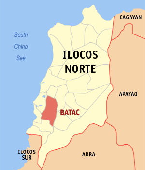 Mapa sa Ilocos Norte nga nagpakita kon asa nahimutang ang Dakbayan sa Batac