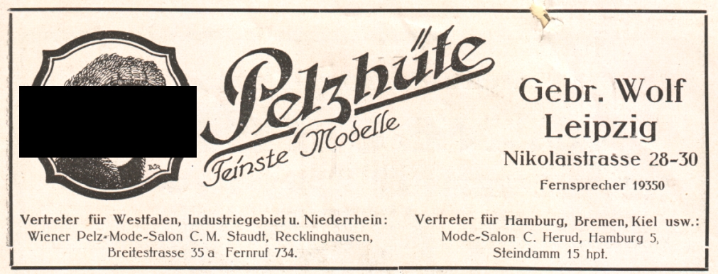 wolf fur hat. File:Fur hats wholesale dealer Gebrüder Wolf, Leipzig, 1922, advertisement.jpg