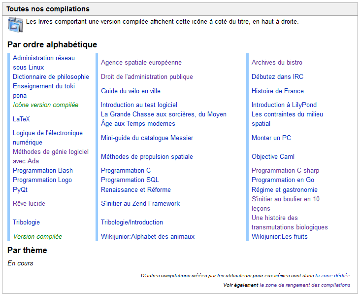 Aperçu de la page Wikilivres:Compilations quand le gadget est activé.
