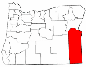 Map of Oregon highlighting Malheur County