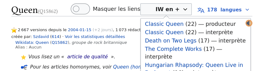 Capture d’écran de documentation du gadget "interwiki extra" avec la CSS Vector 2020.