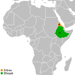 Mapa indicando localização da Eritreia e da Etiópia.