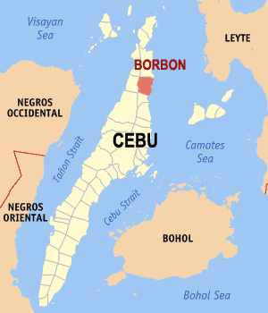 Mapa sa Sugbo nga nagapakita kon asa nahamutangan ang Borbon