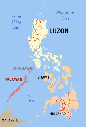 Map of the Philippines with Palawan highlighted