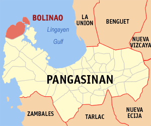 Mapa han Pangasinan nga nagpapakita kon hain nahamutang an Bolinao