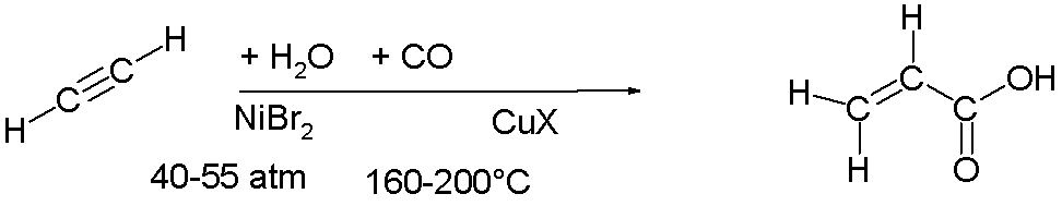 Carbonilació catalitzada d'acetilè de niquel cap a àcid acrílic