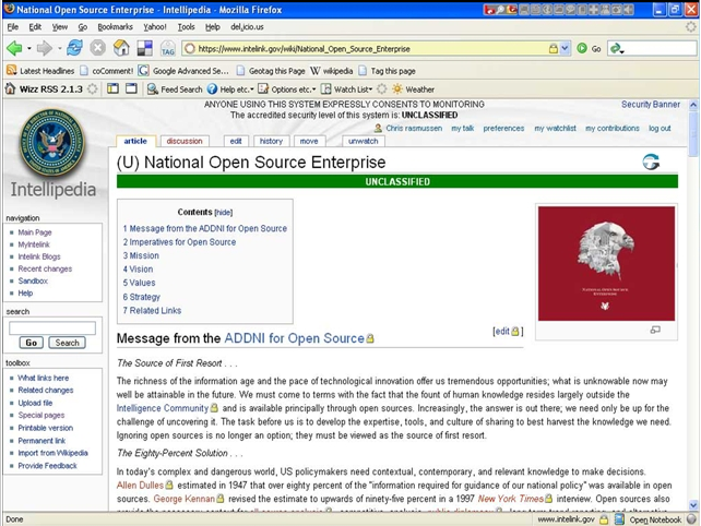 Screen shot of Intellipedia
