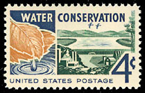 United States 1960 postal stamp advocating water conservation Water-conservation-stamp-1960.jpg