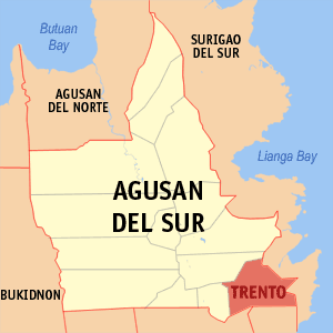 Bản đồ của Agusan del Sur với vị trí của Trento